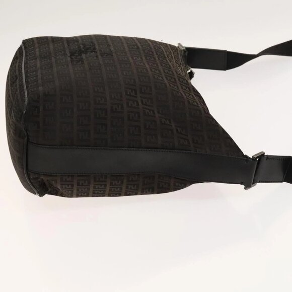 FENDI Zucchino Canvas Shoulder Bag Black Brown Auth bs27098 - Picture 5 of 16